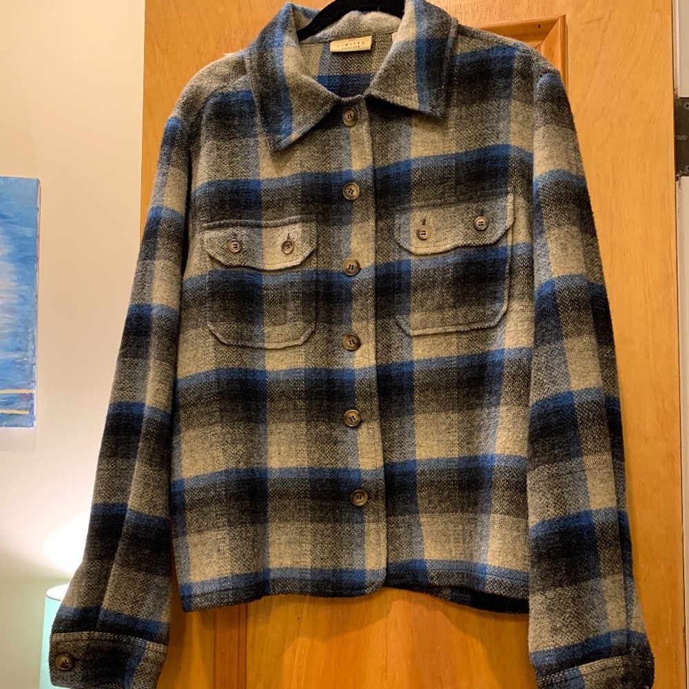 Vintage plaid wool blend flannel jacket